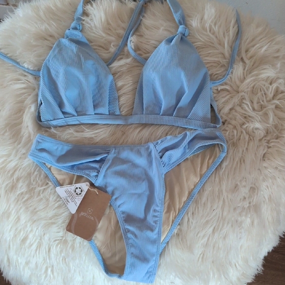 Light Blue Ribbed Bikini Set - Picture 1 of 1